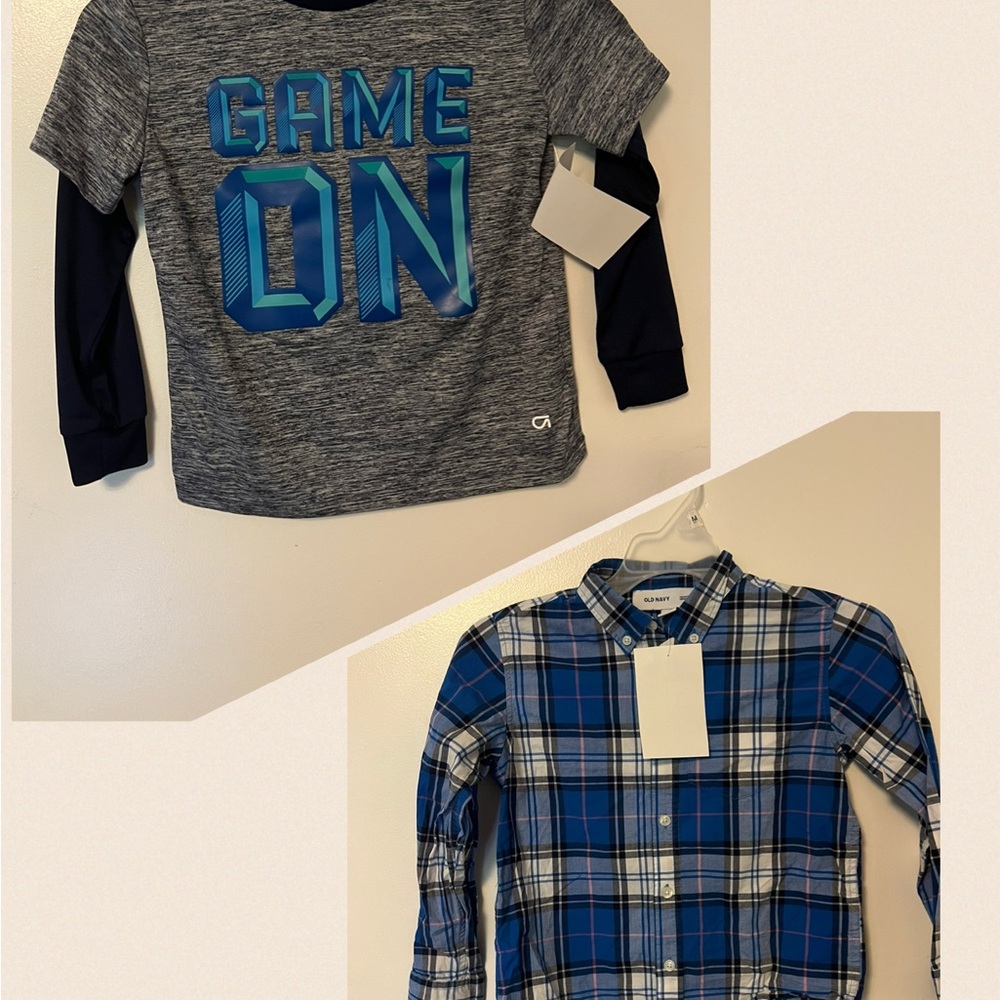 Gray and Blue 'Game On' Kids Long Sleeve Tee & Blue Flannel